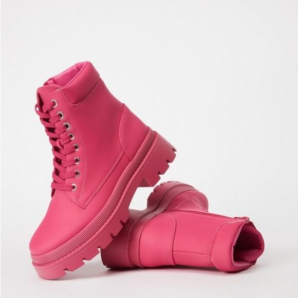 Justfab Tevos Combat Boots, Pink Size 8.5 - Picture 3 of 10